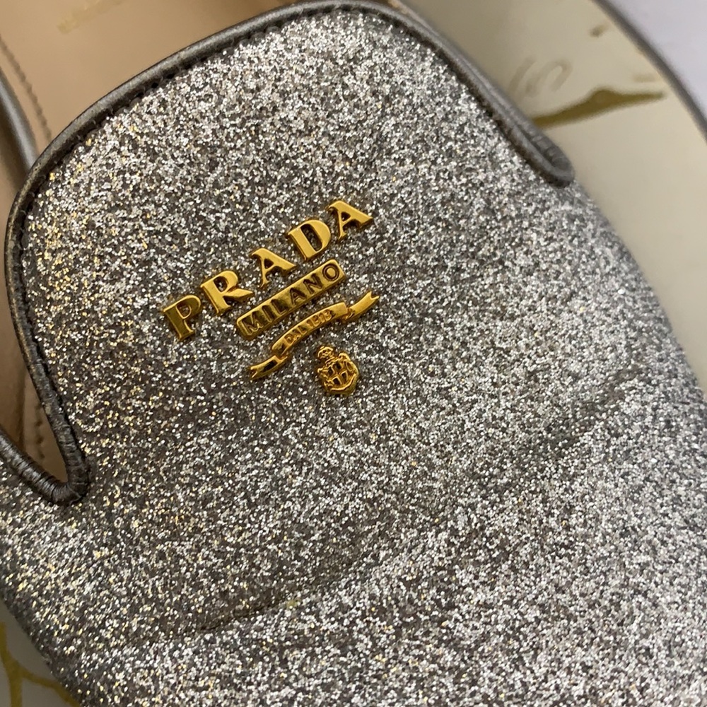Vintage Prada Silver Sparkle Flat Loafers - Picture 6 of 16
